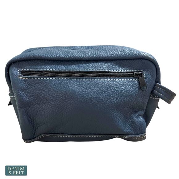 Men’s Blue Leather Toiletry Bag Dopp Kit Travel Shaving Case Made in USA - Picture 1 of 9